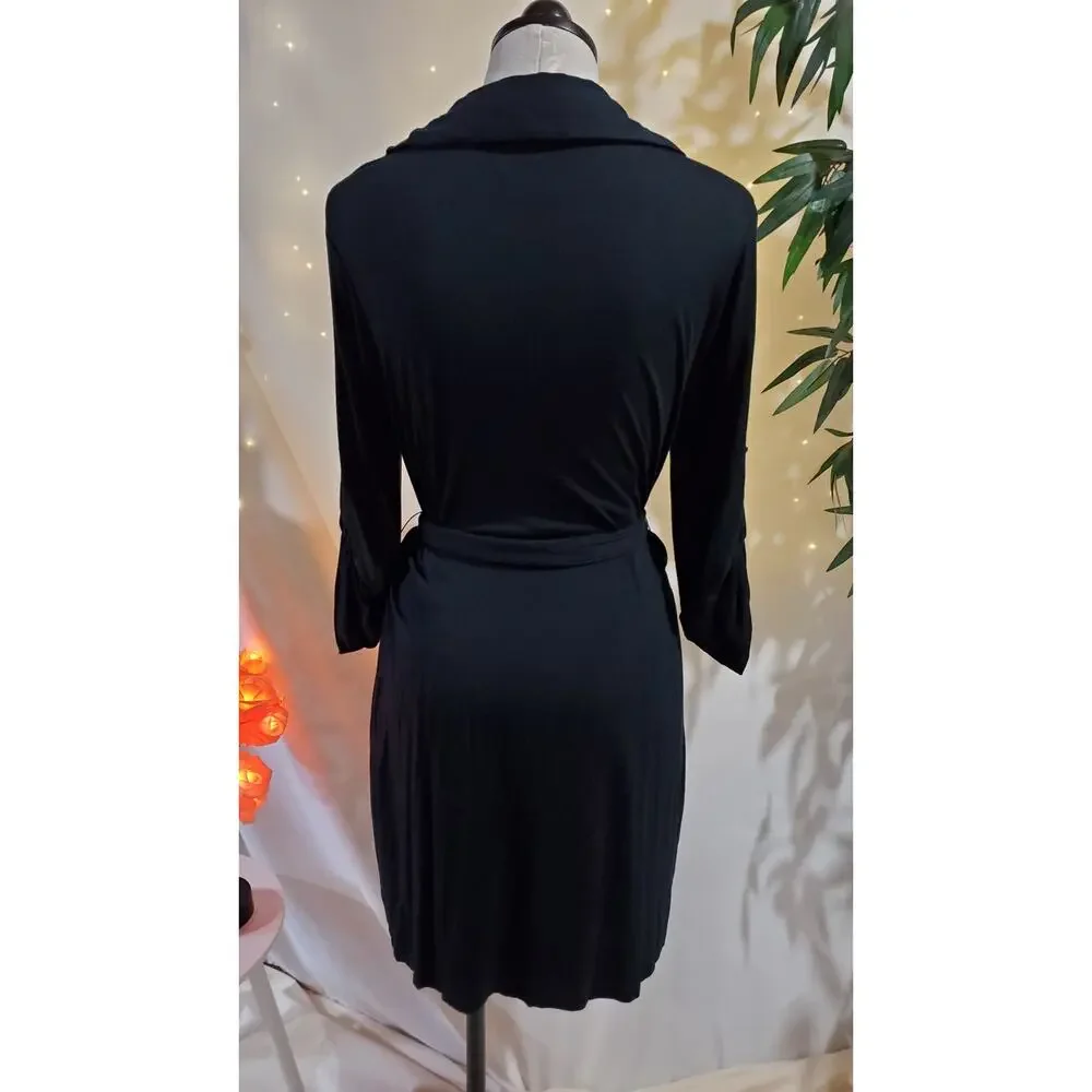 Soft Surroundings Black 3/4 Sleeve Tie Waist Pocket Wrap Dress Womens Size M